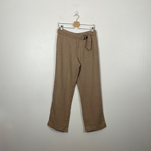 Tahari wide leg linen pants women size 4 with belt 4 pockets comfortable beige - Picture 1 of 8